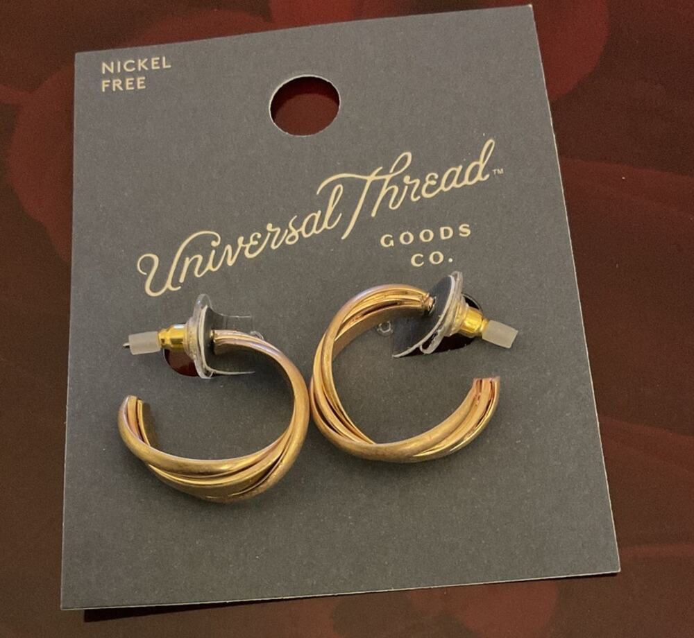 NWT Universal Thread Gold Earrings Pierced Hoop Nickel Free